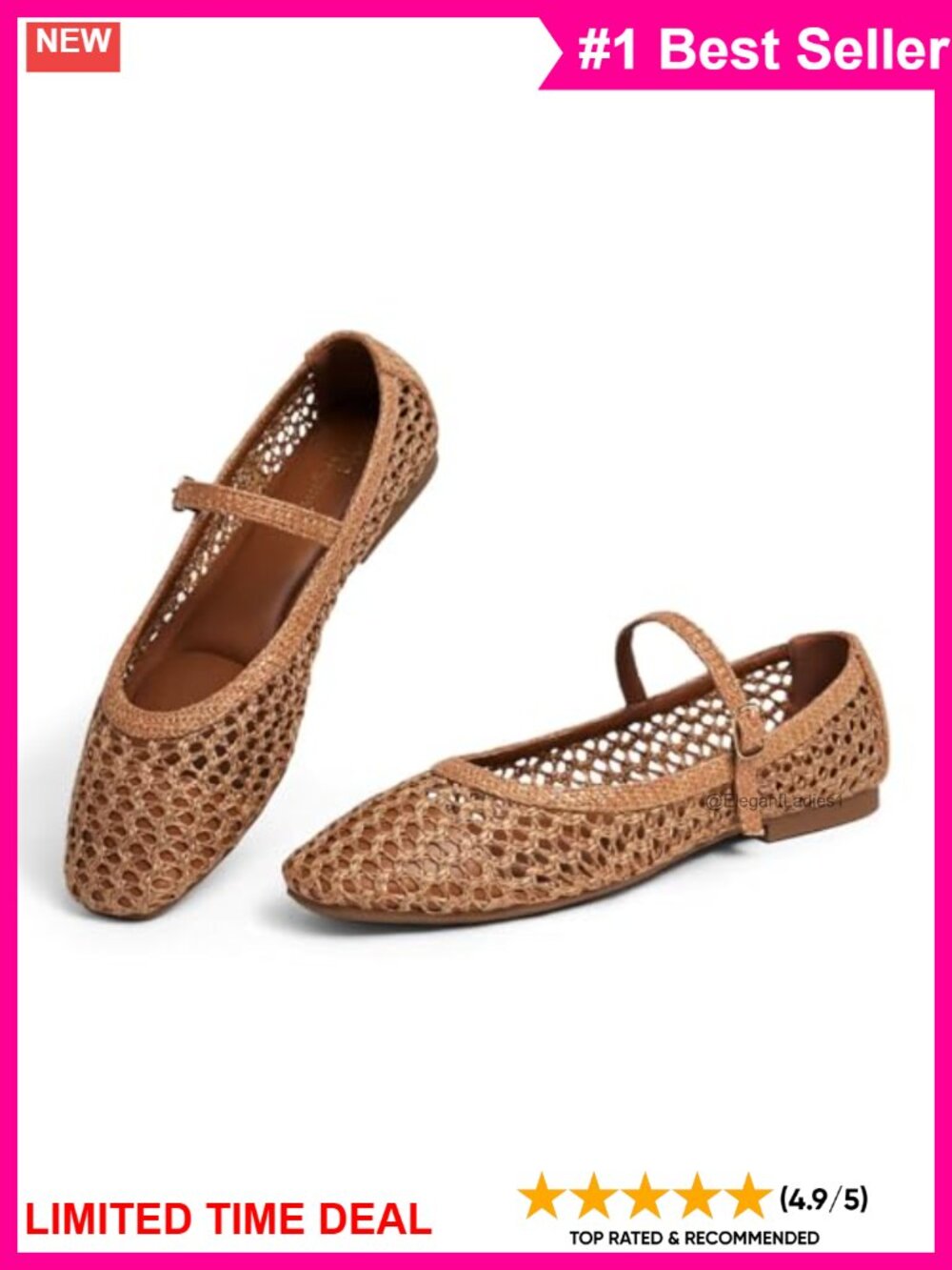 Woven Mary Jane Flats Ballet Flats Adjustable Strap Breathable